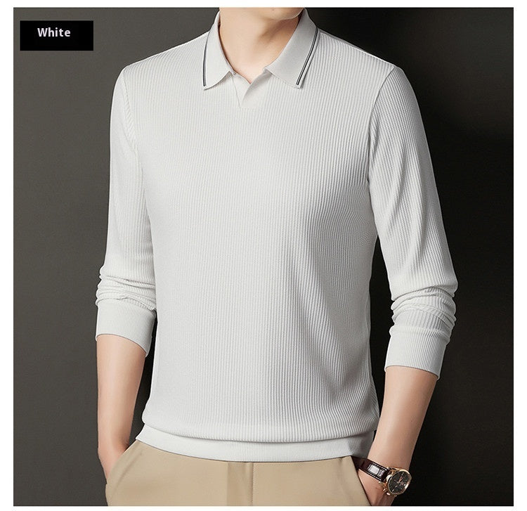 New Men's Vertical Stripes Solid Color T-shirt Bottoming Shirt