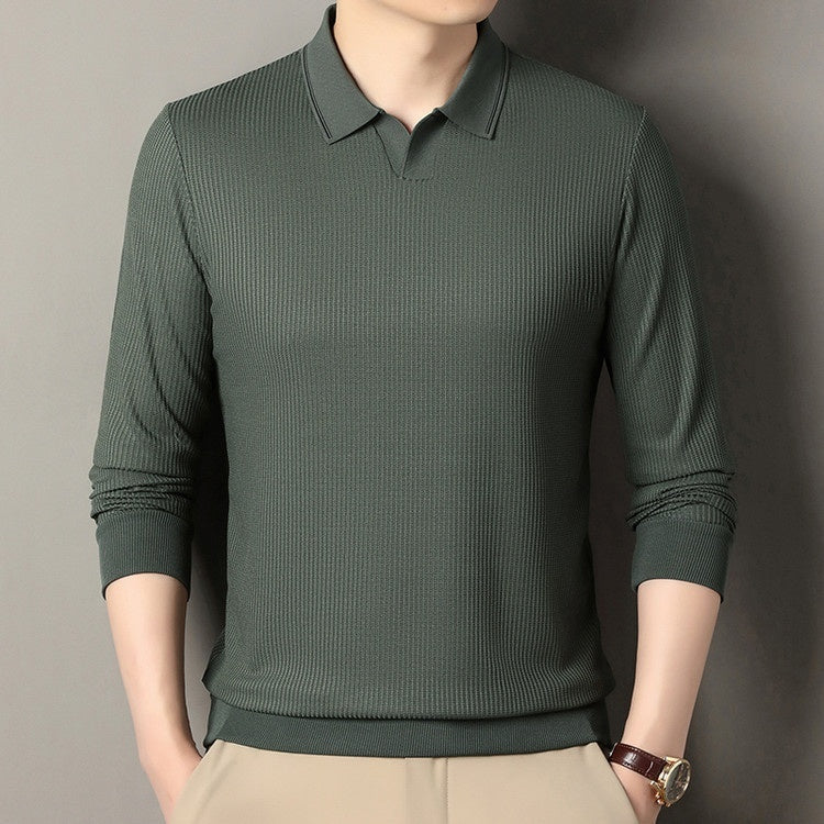 New Men's Vertical Stripes Solid Color T-shirt Bottoming Shirt