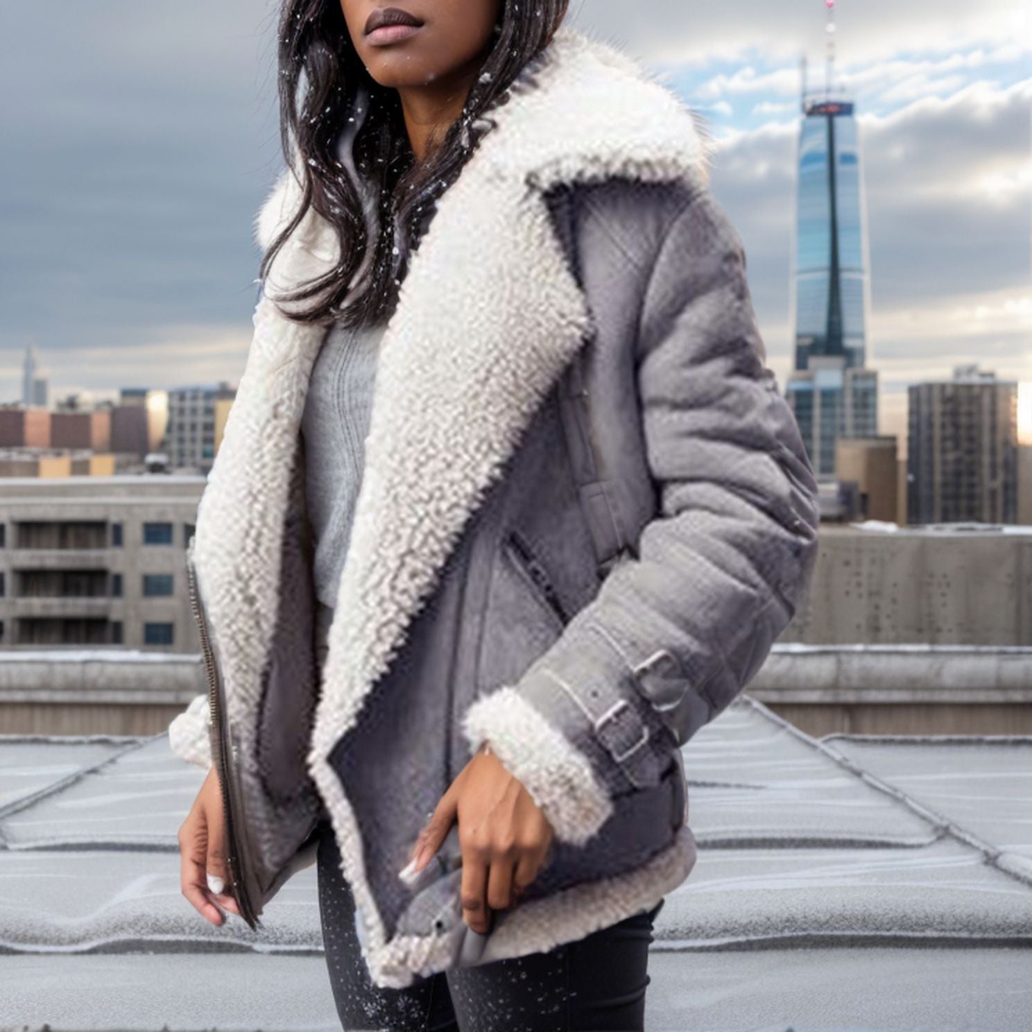 Motorcycle Suede Lamb Wool Jacket Women's Lapel Fur Cotton Coat Autumn And Winter Women's Jacket